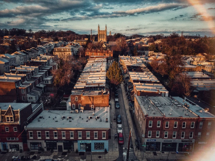 view from window looking at large buildings with spires