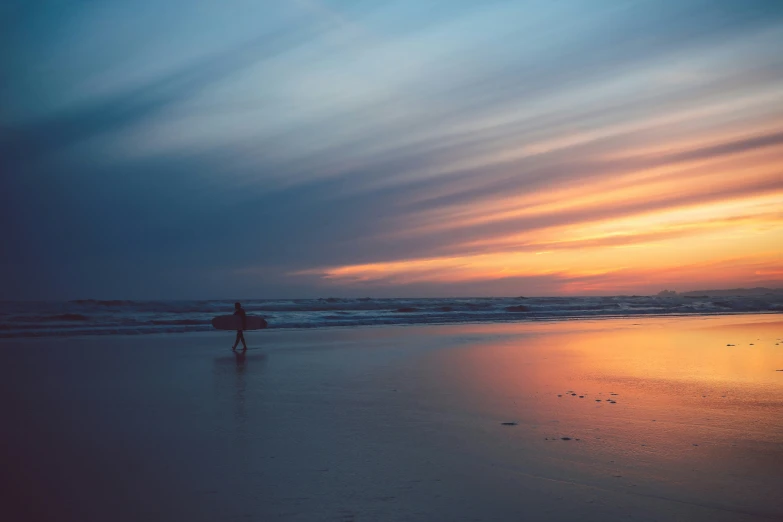 a person standing on top of a wet beach