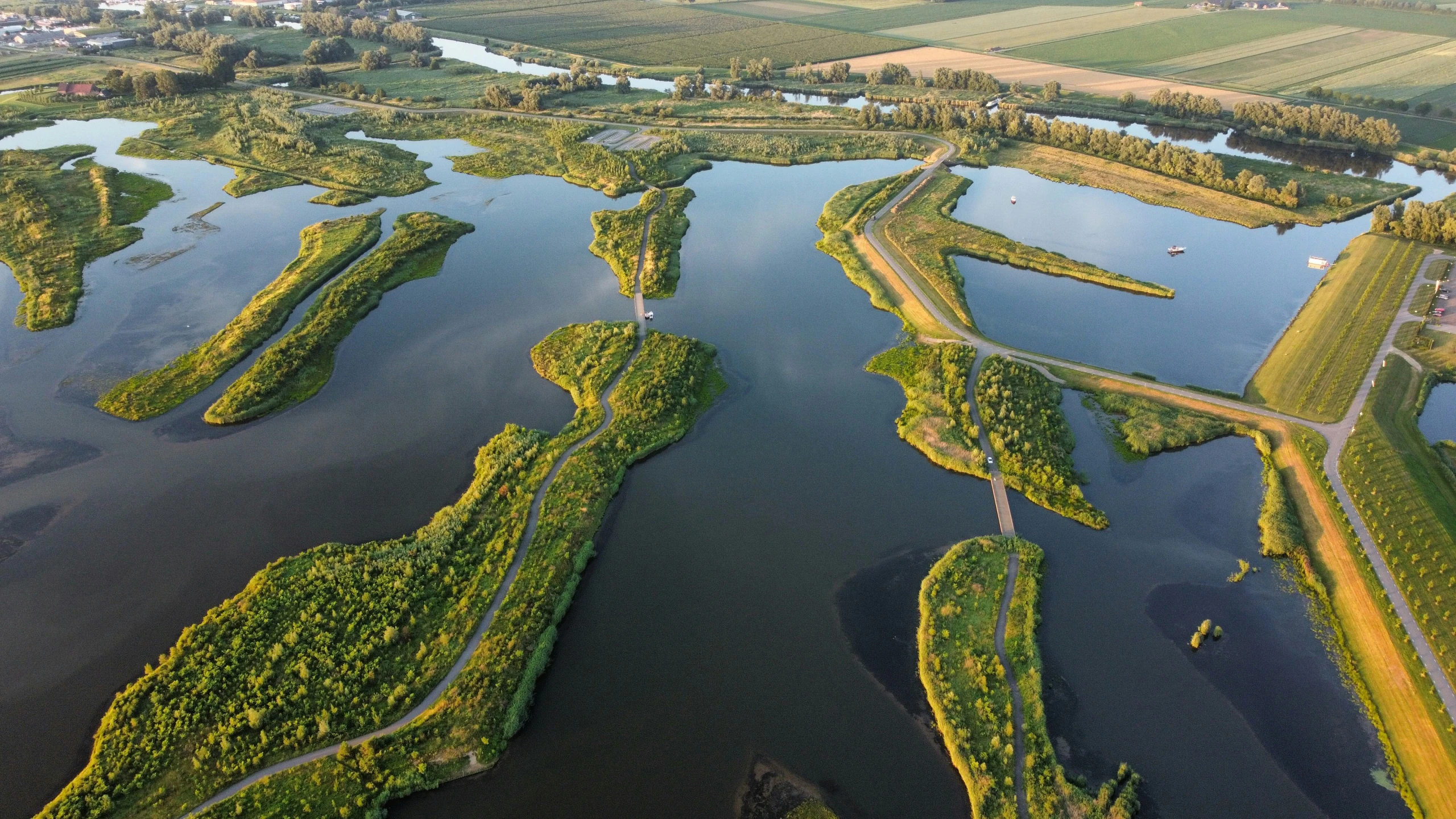 some roads running through the middle of a river