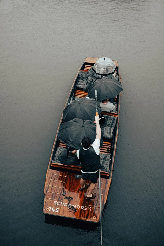 a person with an umbrella on a small boat