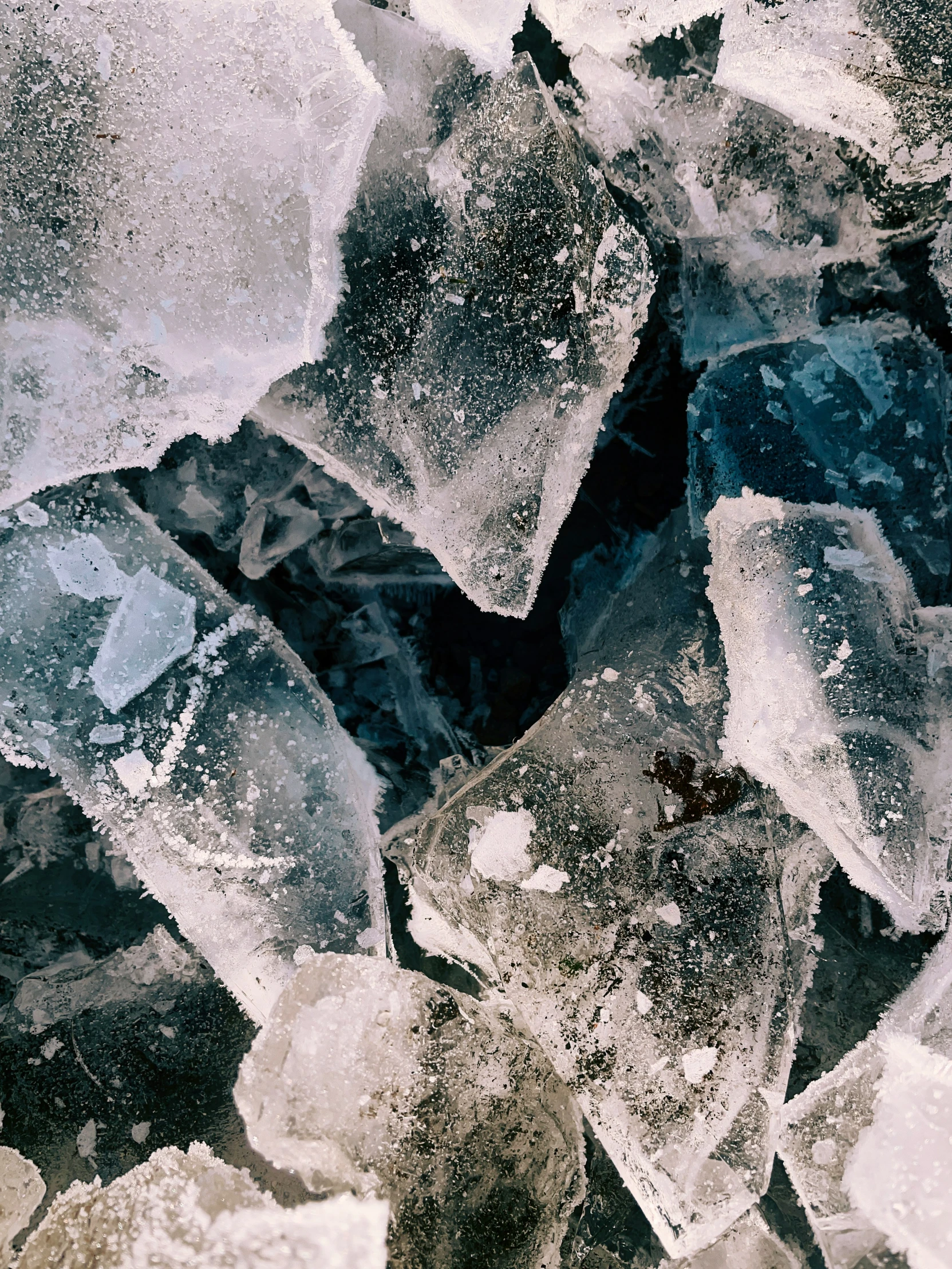 closeup s of ice and water at night