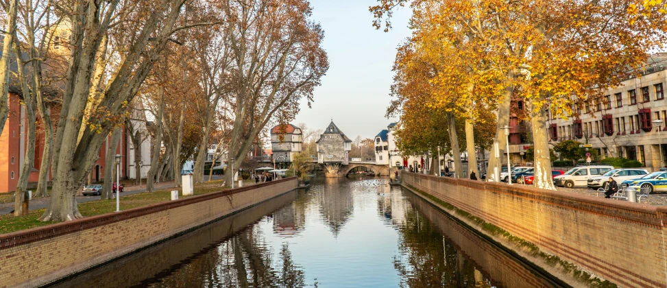 a river runs through the center of town