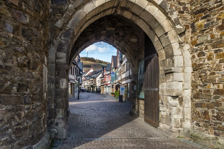 the street leading into the old town under the arch