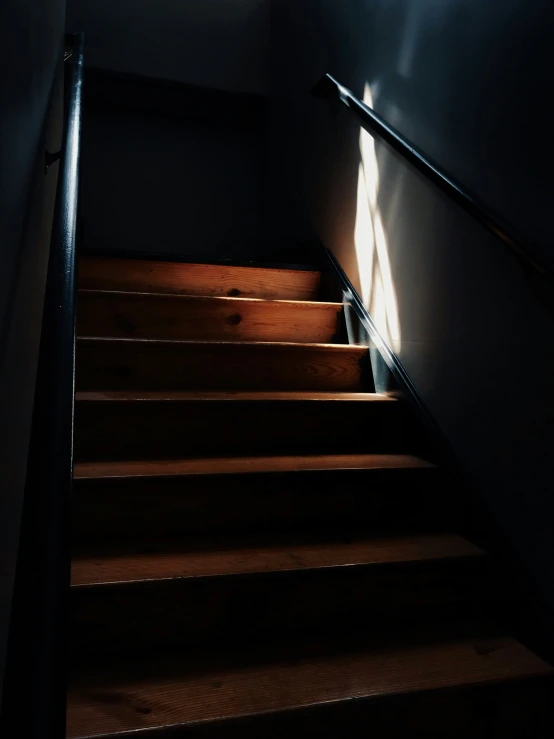 some light that is shining on some stairs