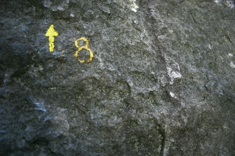 yellow marker on rock marking location with numbers