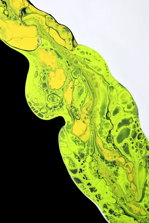 an abstract piece of fluid in bright green with yellow areas