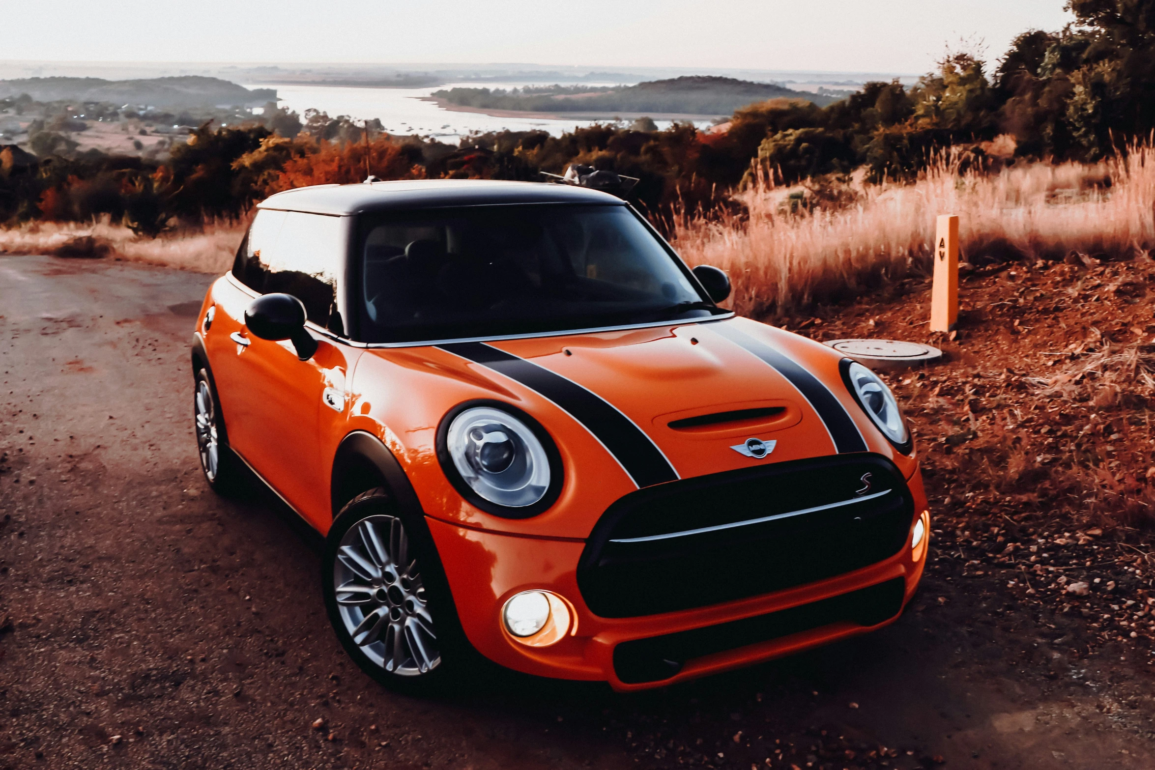 the mini is a bright orange with black stripes