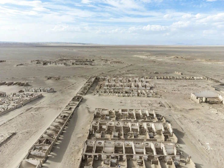 an aerial view of the city on a desert plain