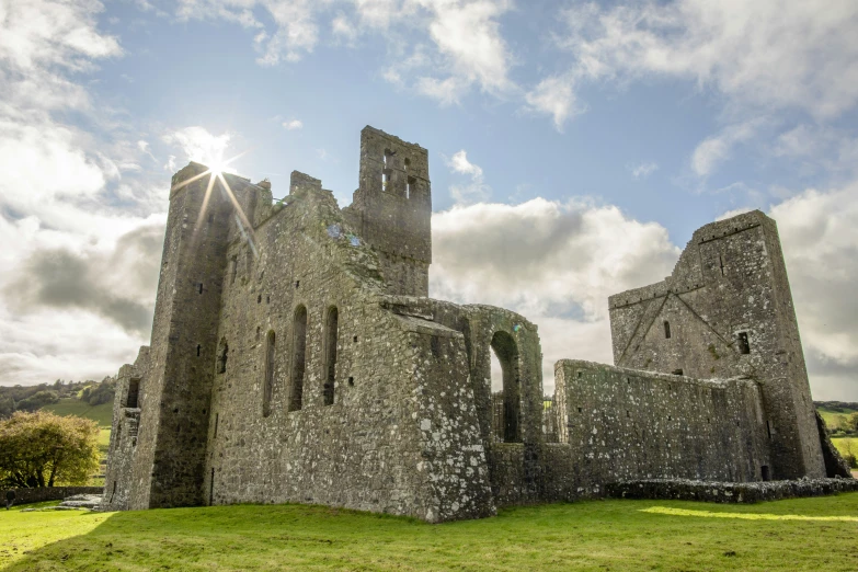 a castle with a giant tower on the outside