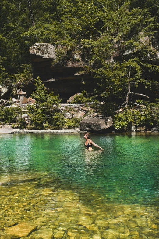 a person is swimming in some clear water