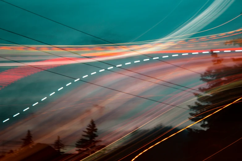 the long exposure of street lights, traffic and trees