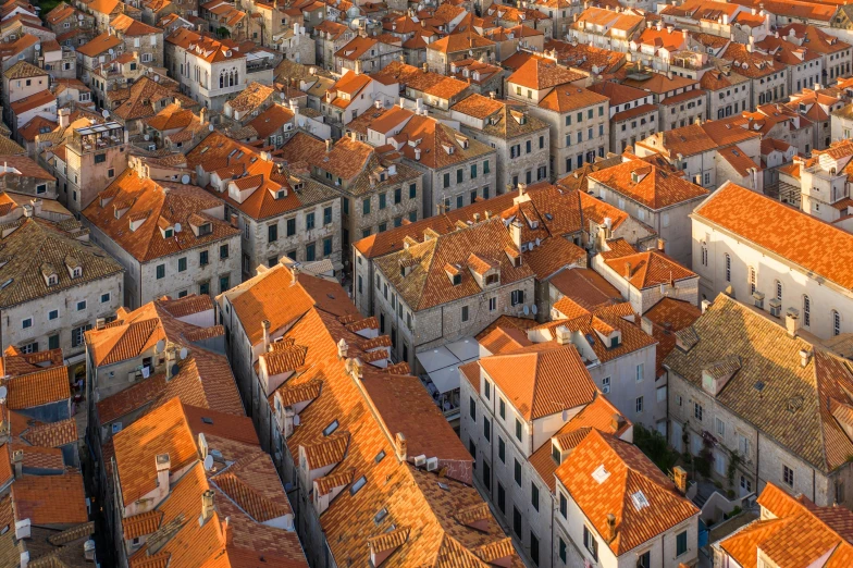 aerial view of red roof tiles on buildings
