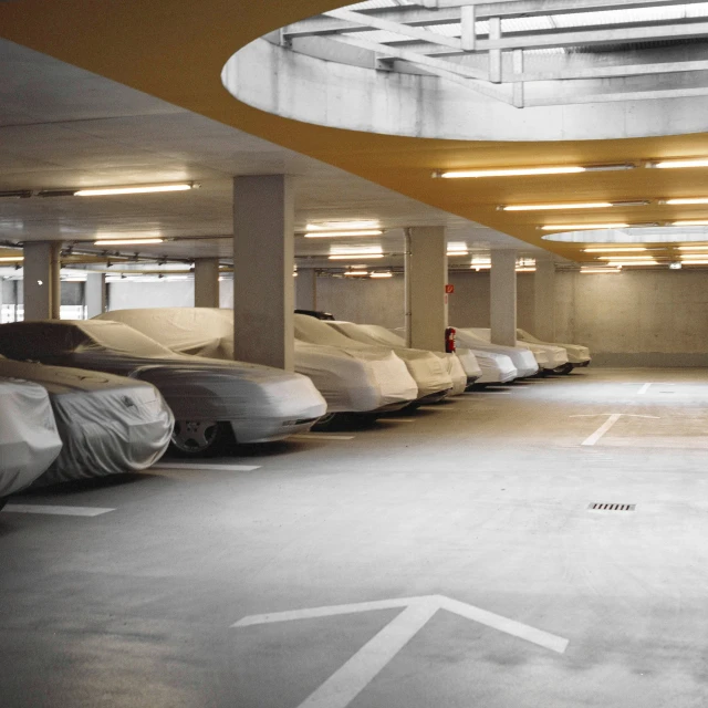 a parking garage with no people sitting inside