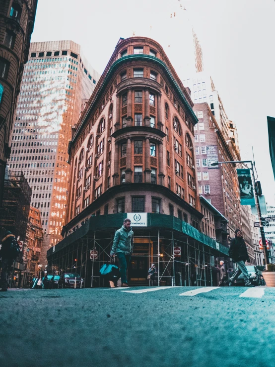 some large buildings on a busy city street