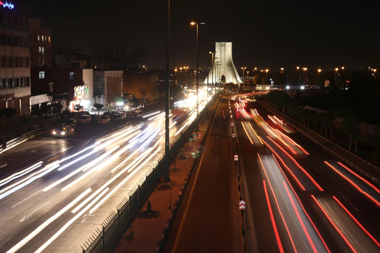 the highway is busy with all of the light on