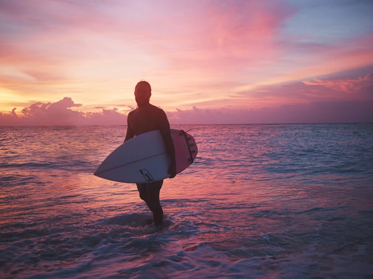 a man that is holding a surfboard in the water