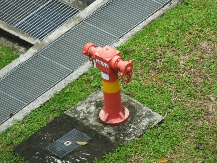 red and yellow fire hydrant sitting next to the curb