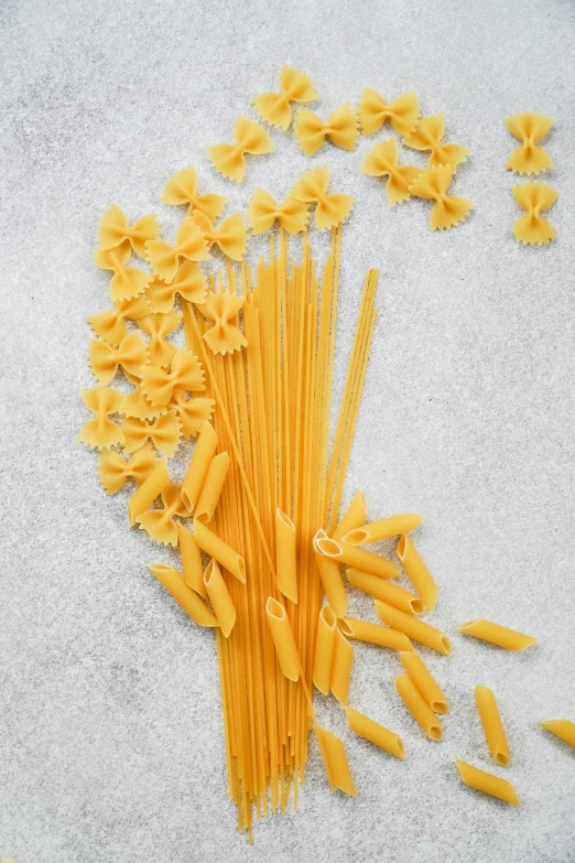 various pasta pieces on top of each other