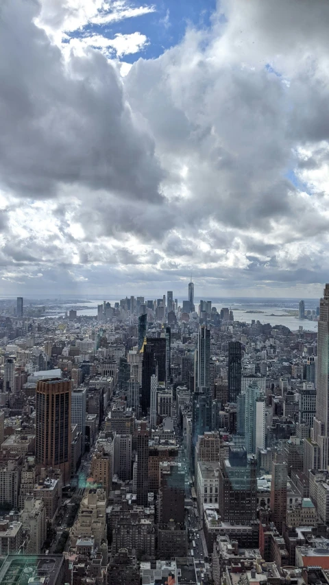 view from empire tower, with skyscrs and cloudy sky