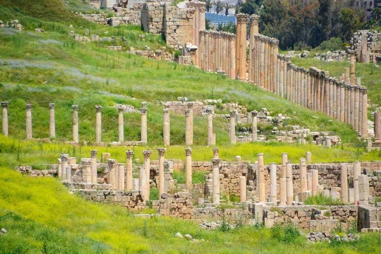 some very tall ruins on a hill