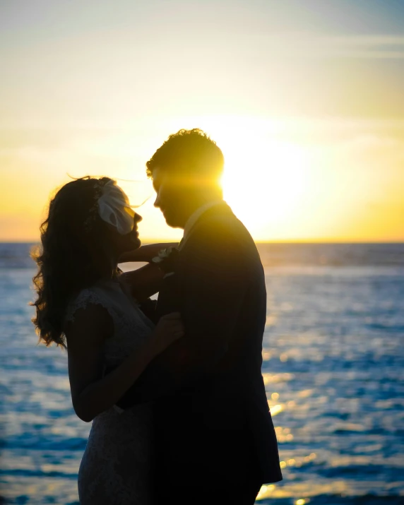 a couple that is on a beach near the ocean