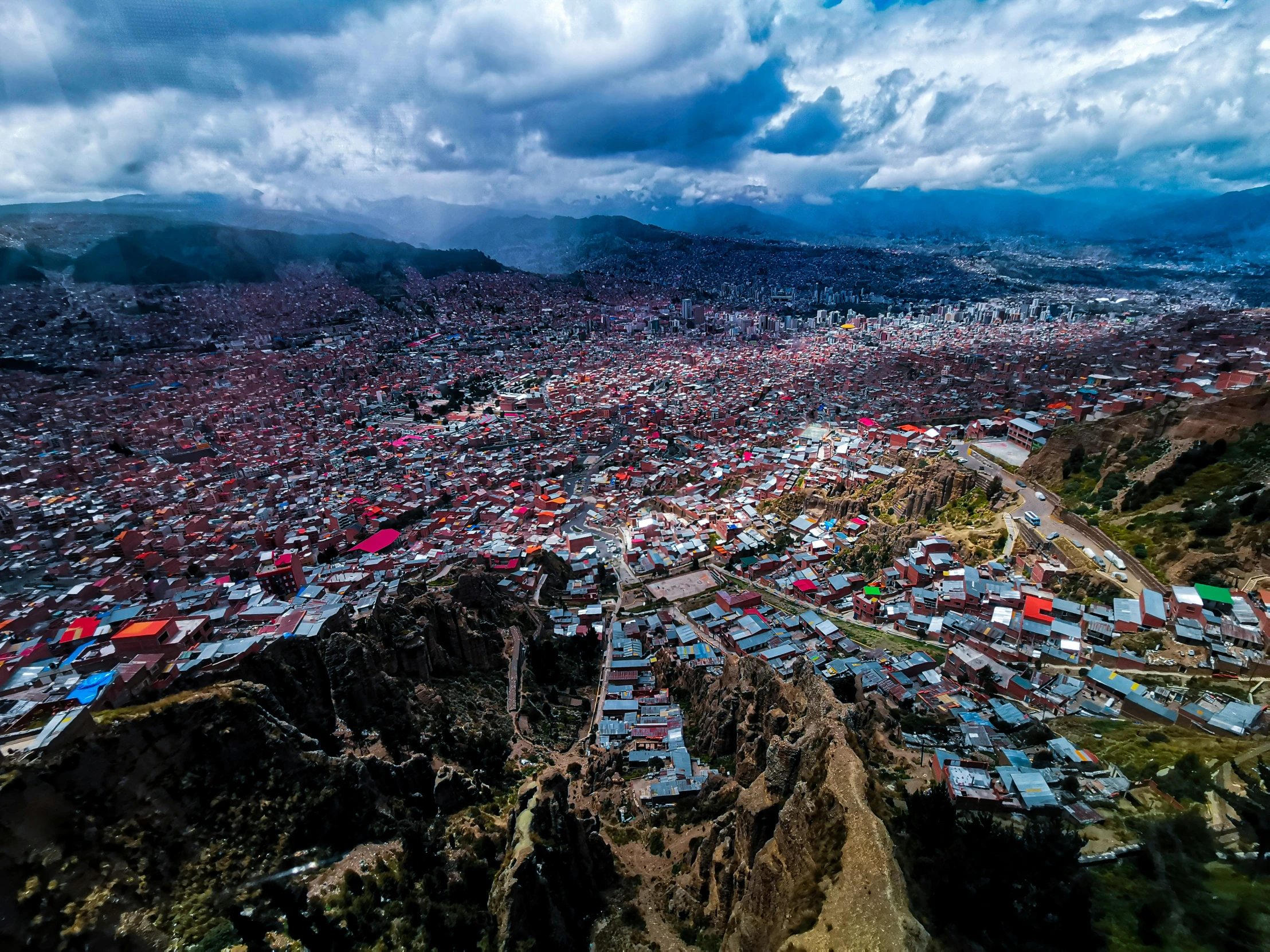 aerial view of city from atop a high mountain