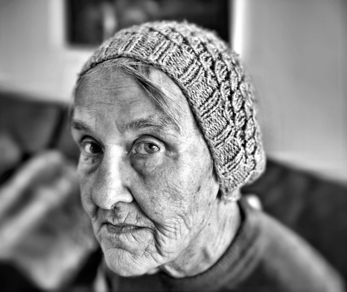 a black and white po of an elderly woman