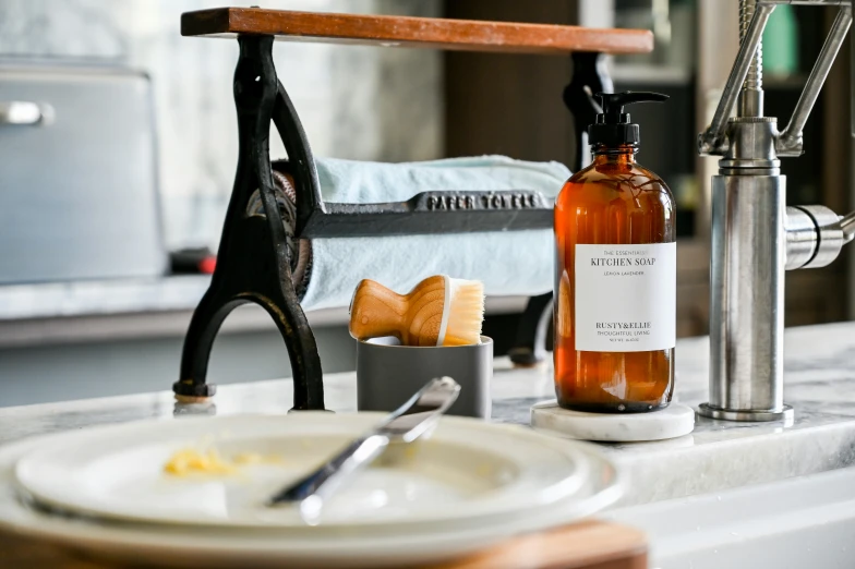 the bottle has been left by the sink