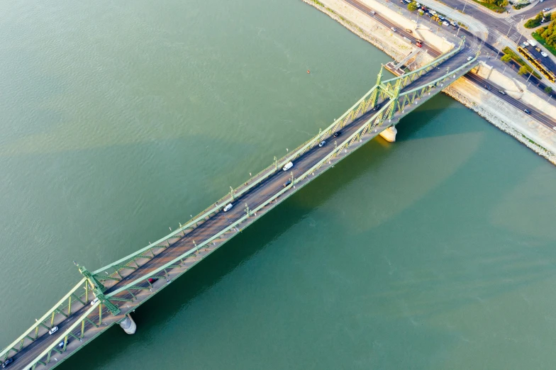 overhead view of a large bridge over water