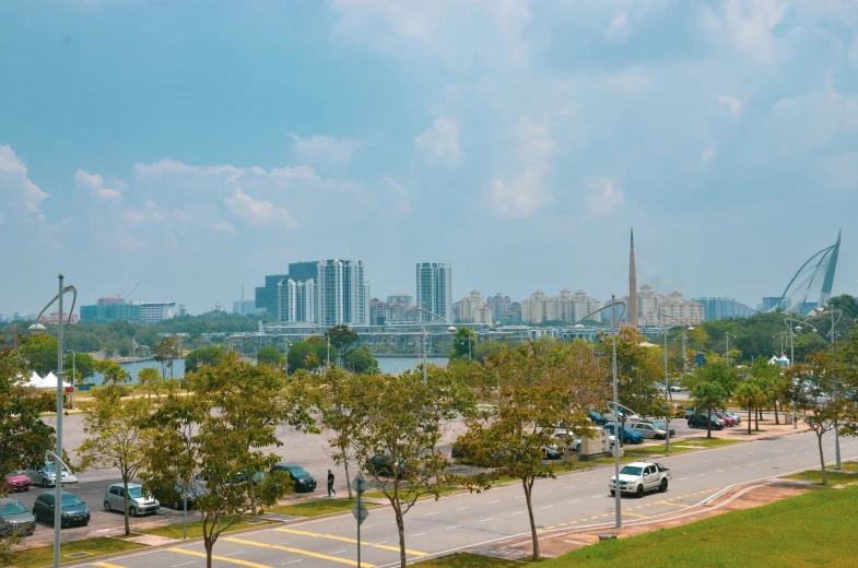 a city skyline is seen next to the water