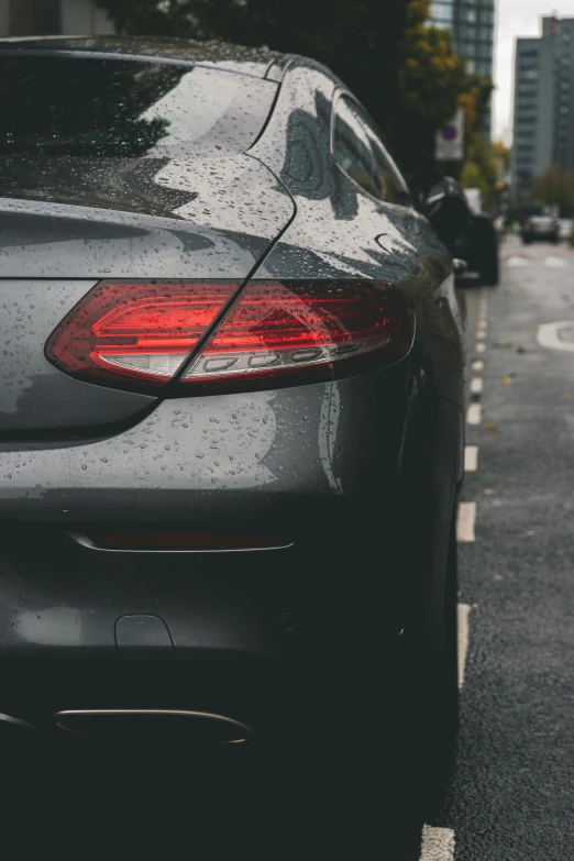 the back view of the car parked in a parking lot