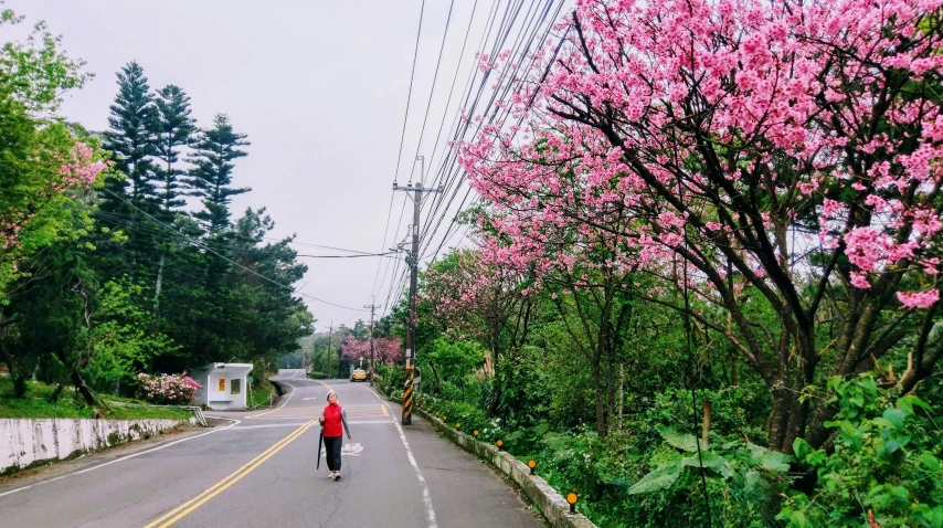 a man walking on the side of a road