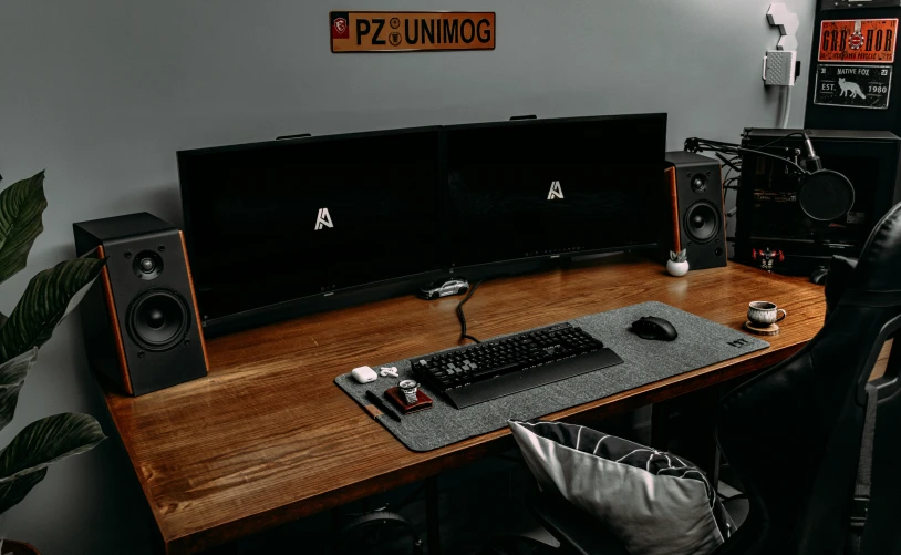 a large monitor is sitting on the desk