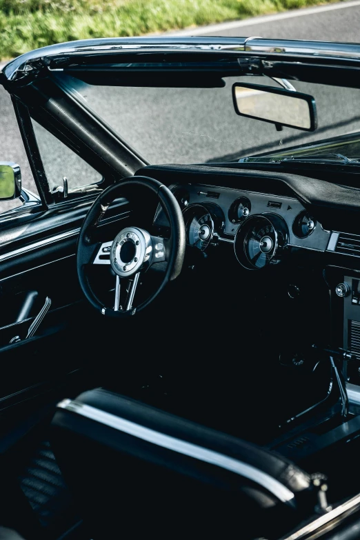 the interior of an old car with dashboard