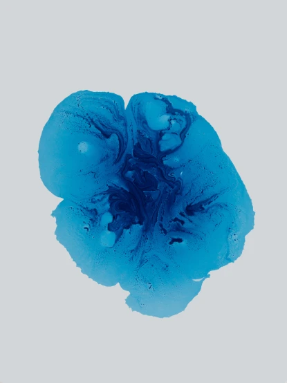 a blue flower on the back of a glass container