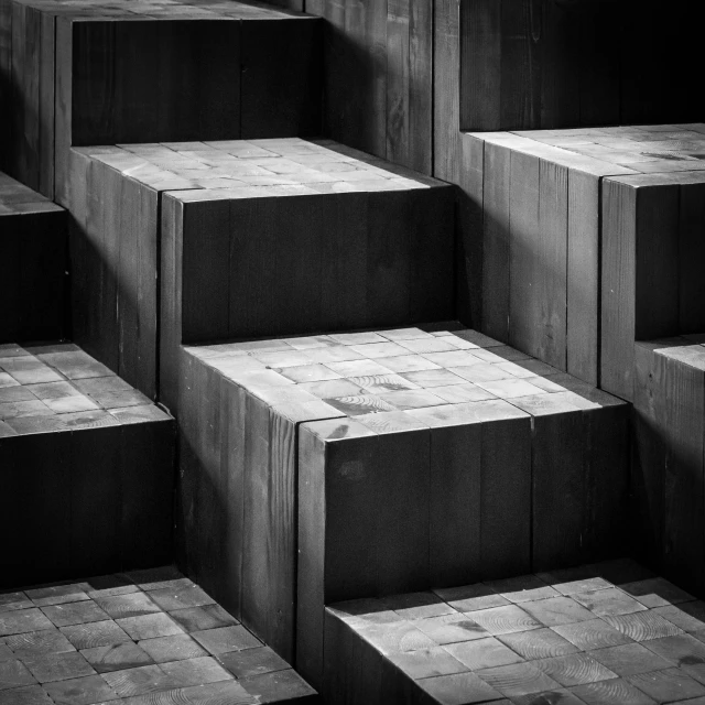 stacks of blocks with a person standing on top