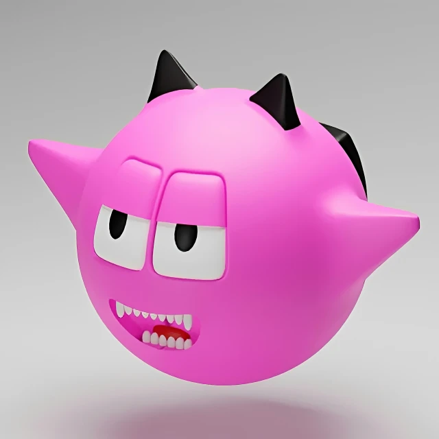 a pink cartoon face with black ears