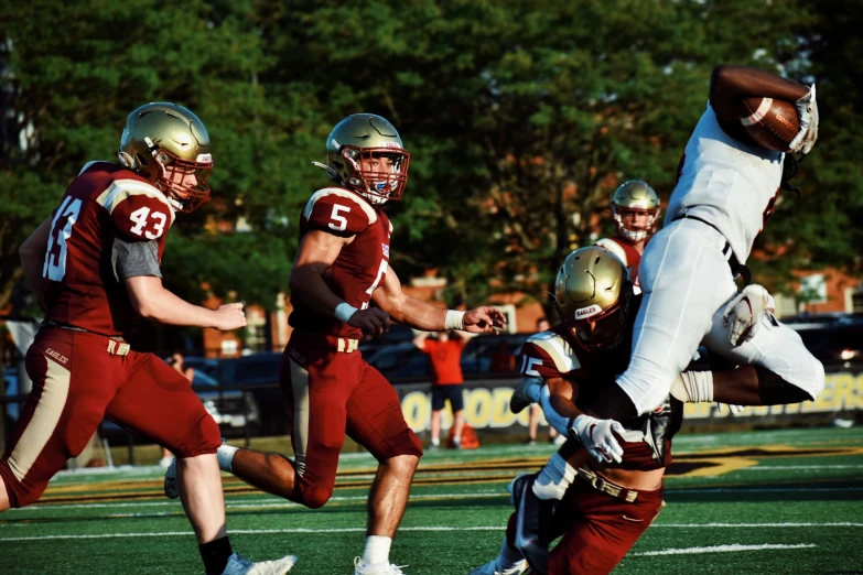 some football players are on the field during a game