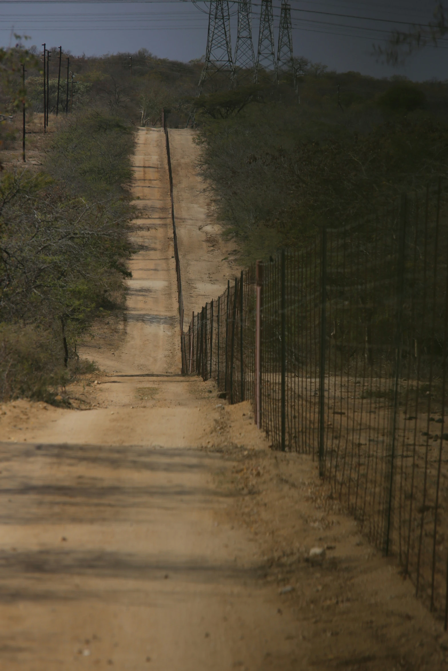 a dirt path through a gated area