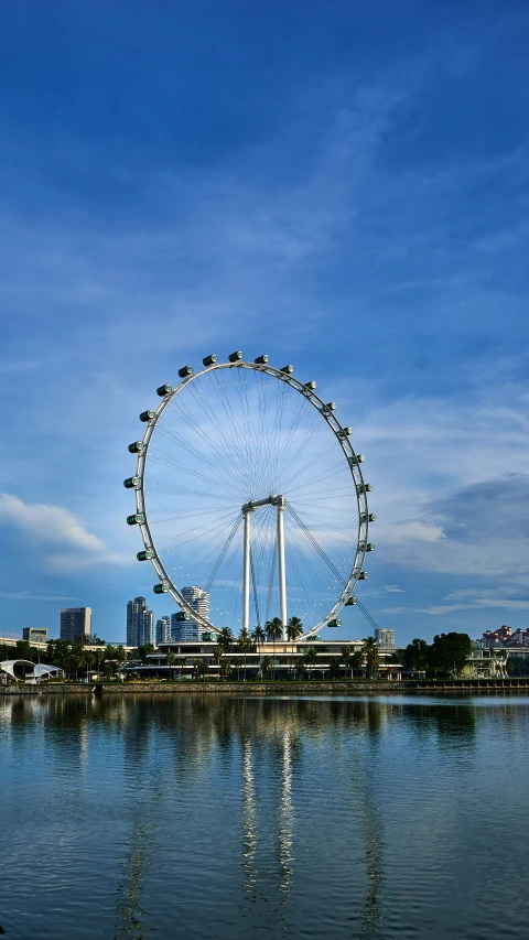 an observation wheel on the edge of water