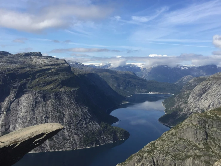 a scenic view of a body of water surrounded by mountains