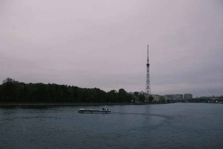 there is a boat that is out in the water