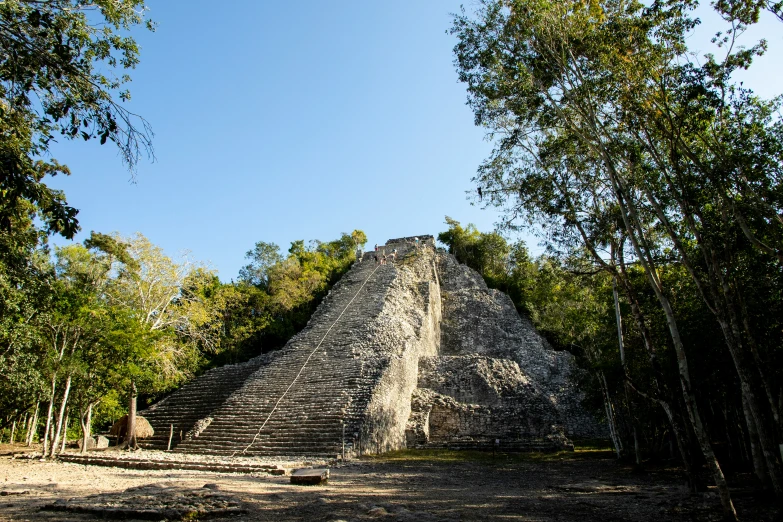 an area with a pyramid structure surrounded by trees