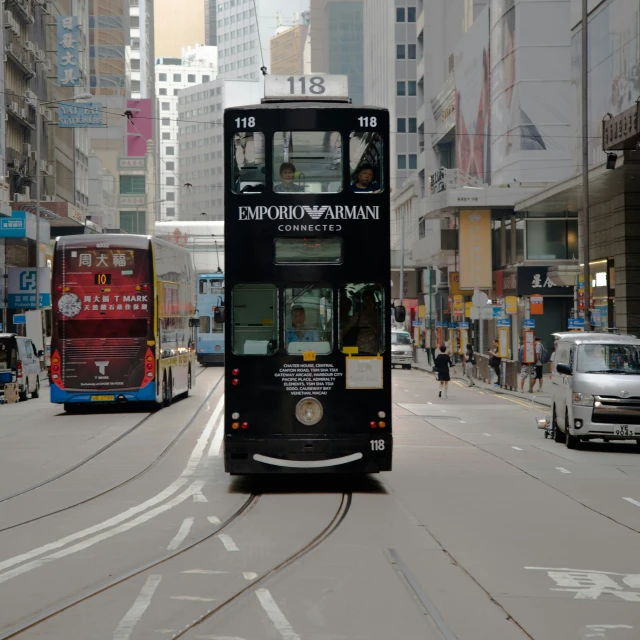 a double decker bus on a city street