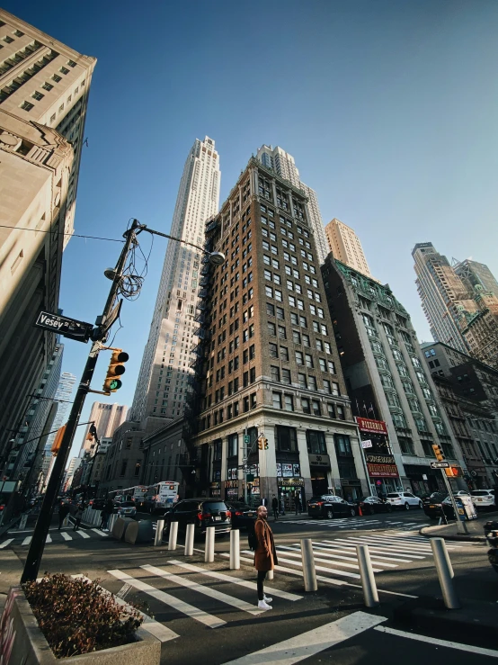 an intersection with a number of large buildings