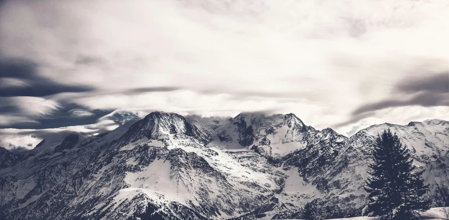 black and white po of snow covered mountains