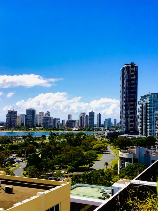 a view from the top of a large building of city