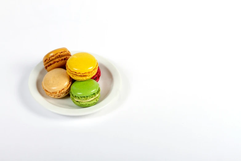 an image of some different colored macaroons on a plate