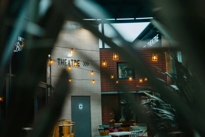 view through a circular fence to the restaurant