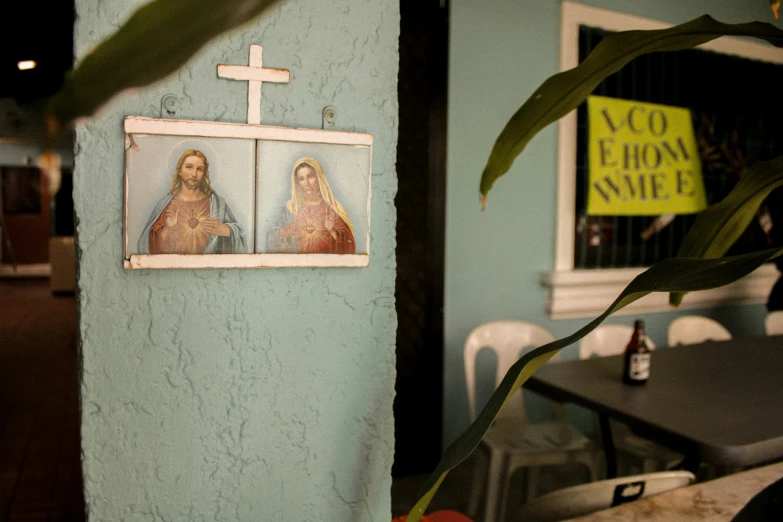 there are pictures of jesus and mary in the window